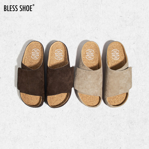 BLESSSHOE牛皮复古勃肯一字拖