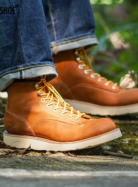 BLESS SHOE LINEMAN boots手工制真皮荔枝纹牛皮圆头马丁靴工装靴