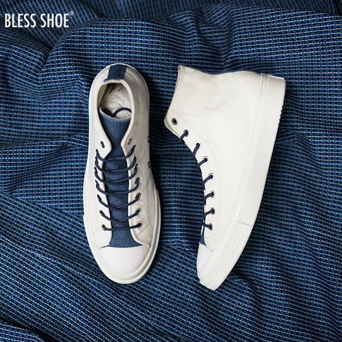 blessshoe蓝染高帮帆布鞋