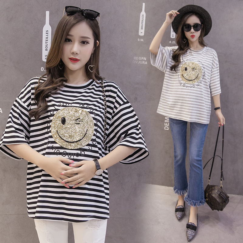 孕妇夏装上衣短袖纯棉孕妇t恤夏季薄款中长款条纹打底衫韩版宽松|msdalam kategori Bekalan Ibu / Ibu / Pemakanan, bersalin, baju-T - dari Buy2taobao.com untuk memberikan perkhidmatan ejen Taobao profesional membeli