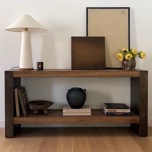 中古玄关台玄关桌侘寂风复古实木条案过道走廊端景台北欧玄关柜