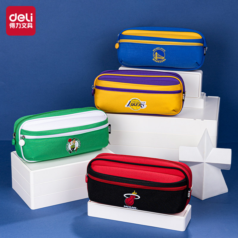 得力NBA联名笔袋设计感小众双层大容量文具盒男孩款中学生高颜值双层帆布铅笔盒拉链初高中生笔盒,文具电教/文化用品/商务用品,笔袋,淘宝优惠券,粉丝福利购,淘宝优惠卷