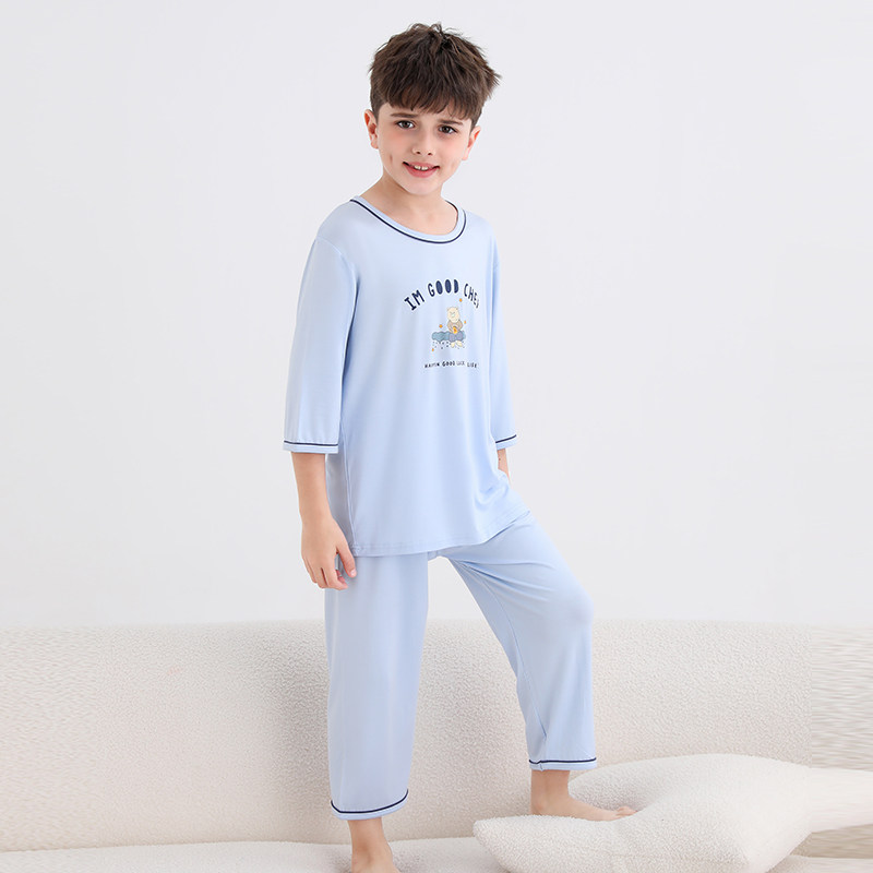 14岁男童睡衣青少年夏天薄款冰丝空调房夏款新款初中生家居服
