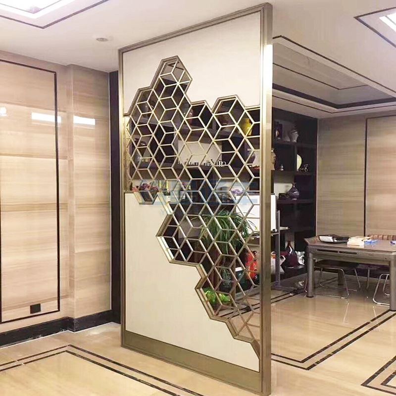 速发酒店窖墅酒别新中式客厅玄关不锈钢隔断 高档办公室不锈钢屏