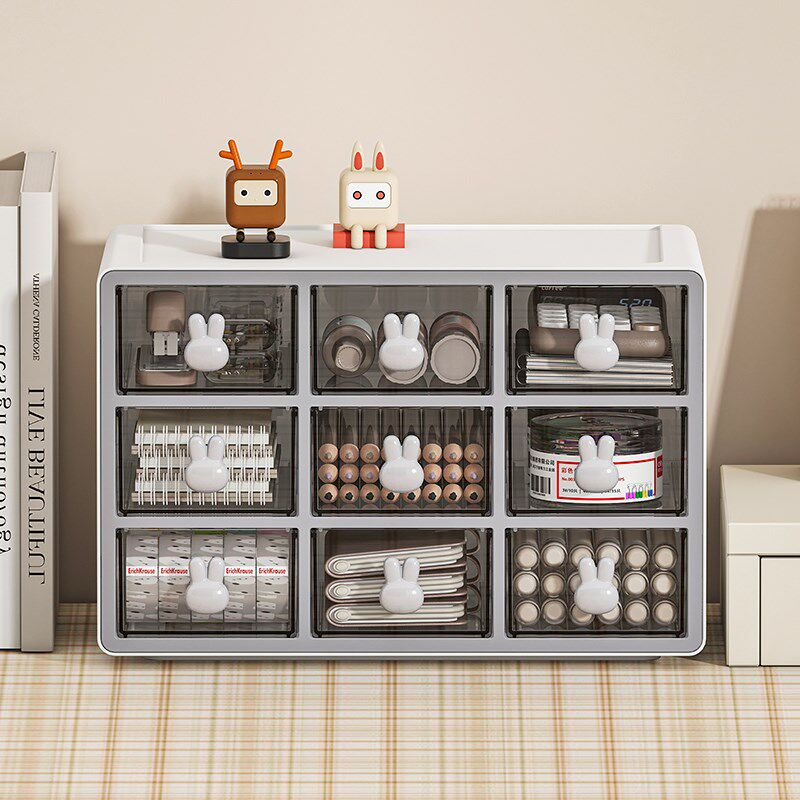 速发抽屉式收纳盒办公桌面整物小物品柜文具首饰储物盒透明置体一