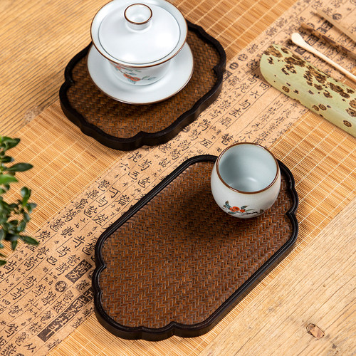 速发重竹竹日席面茶编托盘 竹制杯垫道式茶具壶承干泡台 梅妃壶垫