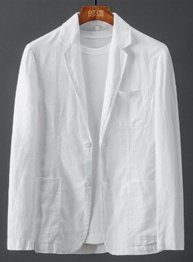 速发纯色麻料男春夏中青年单闲商薄务款透气休西服外代之