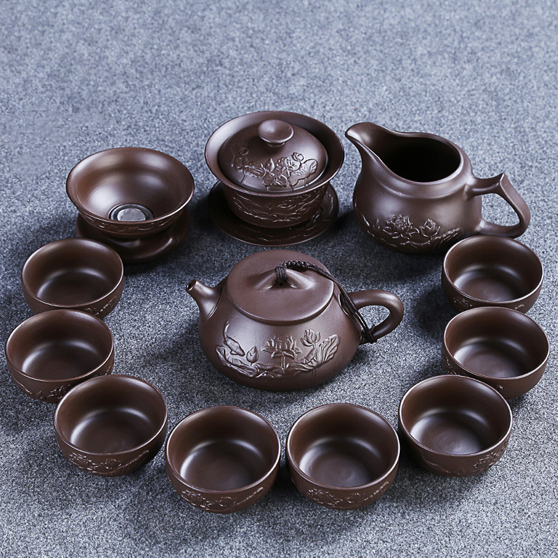 速发紫砂茶具套装家用礼盒装泡茶壶盖碗茶杯陶瓷功夫茶具整套中式