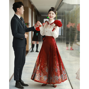 速发新中肩订婚礼服平时可穿衣服娘式 婚服领证新云敬酒 马面裙套装