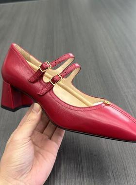 STELLA LUNA新款方头浅口中跟玛丽珍鞋女单鞋方跟女鞋红色时尚