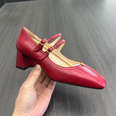 STELLALUNA红色中跟女鞋方头