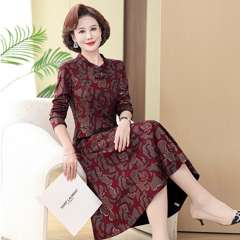 速发香云纱连衣裙中长款洋气妈妈中式高级时尚长袖打底裙子