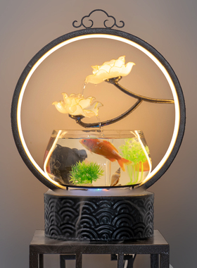 速发创意流水景观电视柜摆件雾化加新器迁厅小型鱼缸乔客湿居礼品