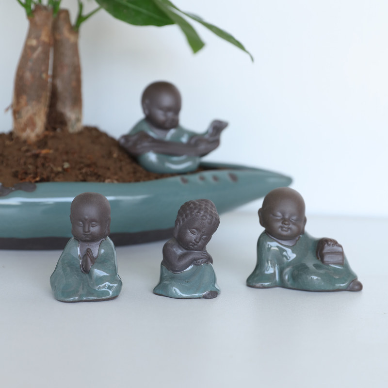 速发紫砂花宠茶宠摆件小和尚花盆盆景装饰品哥窑个性创意禅意园艺