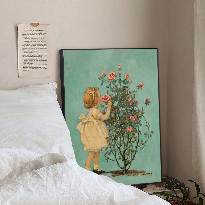速发欧式玫瑰孩挂画法式艺术油复卧室玄关画众壁画人物小古装饰画