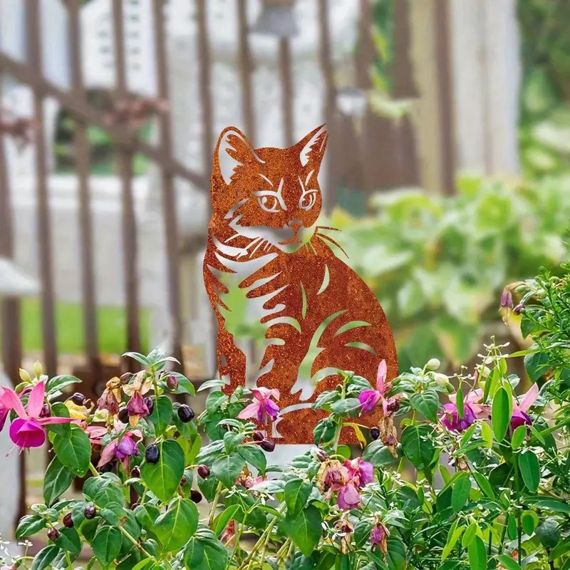 速发生锈金属虎纹猫花园桩艺术装饰摆件户外草坪花园雕塑露台景观