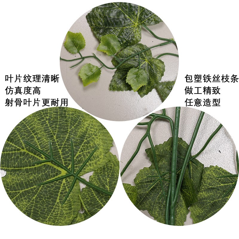 速发榕树葡萄枝手感过胶塑料叶树枝绿色植杏假子枫叶银物叶枝