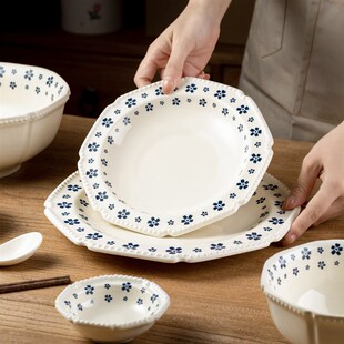 速发陶瓷盘子碗家碟餐025新款 复古餐具高级感菜盘釉下彩牛排2盘用