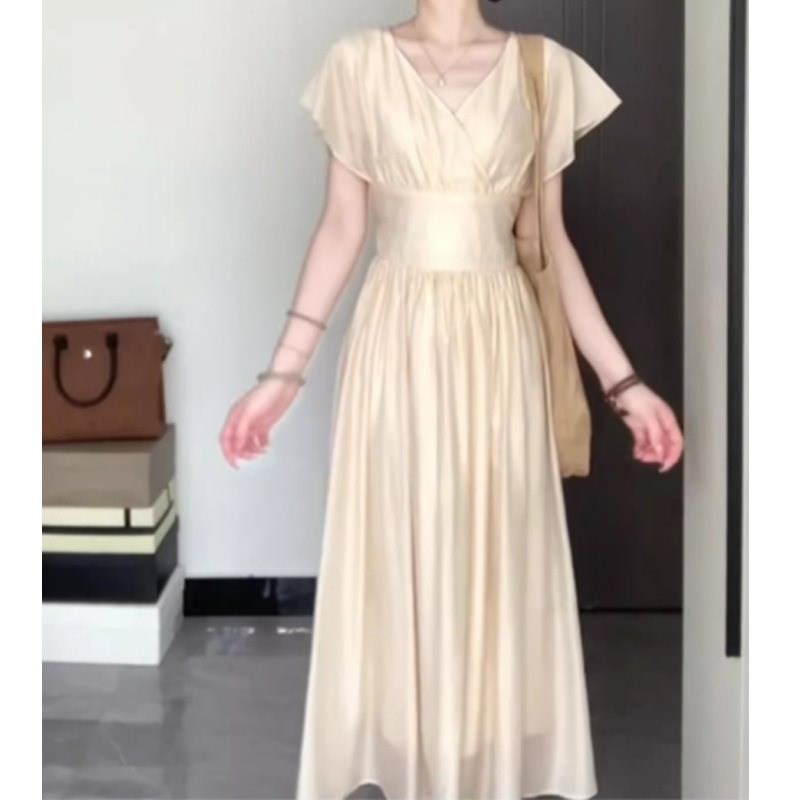 速发法式气质领连衣裙202季级5新品高夏感高腰收腰中图片