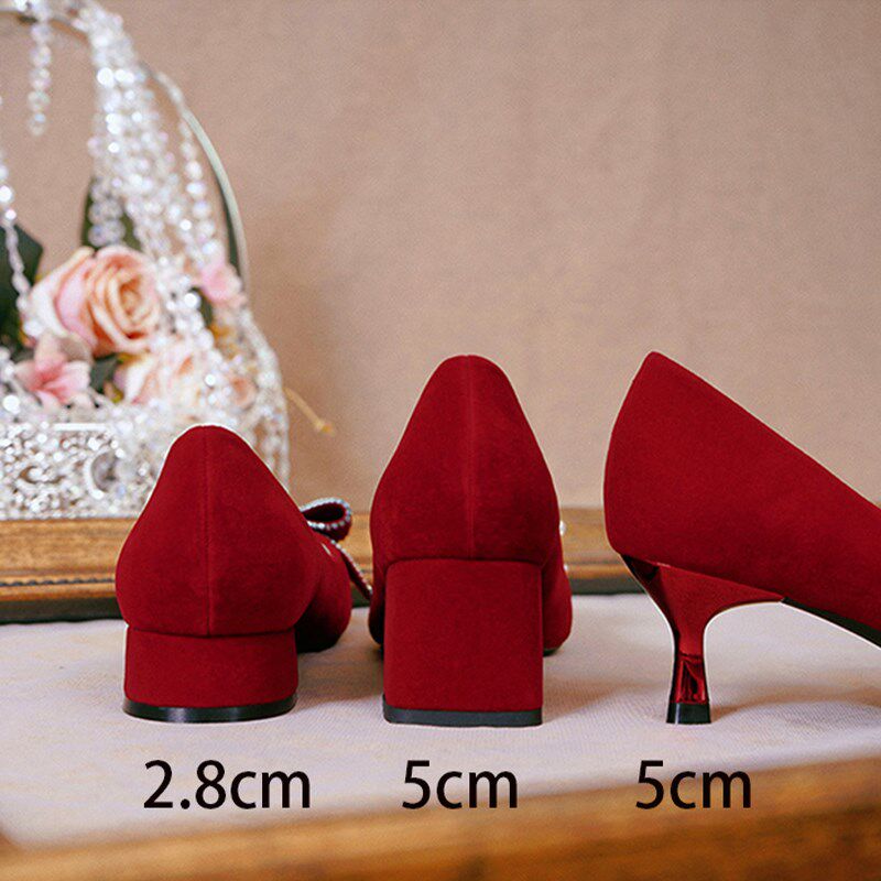 速发红色婚纱2025年款新娘结婚鞋中式秀禾服孕妇礼服高跟细跟鞋