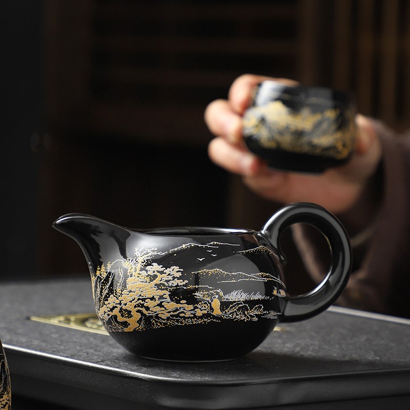 速发金山银山公道杯 家用创意黑天目茶盏茶海公道杯分茶器零配