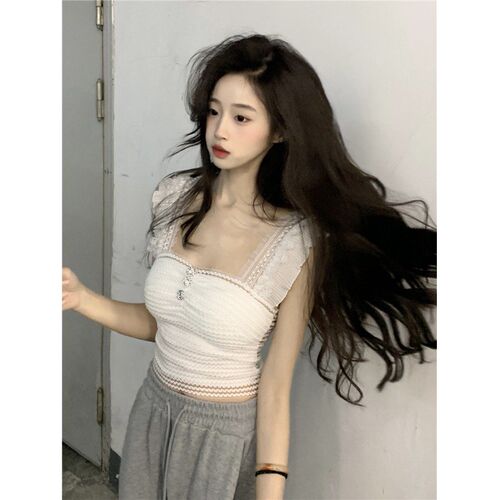 速发辣妹美背白色蕾丝吊带背心夏外穿性感抹胸内搭无袖短款上衣