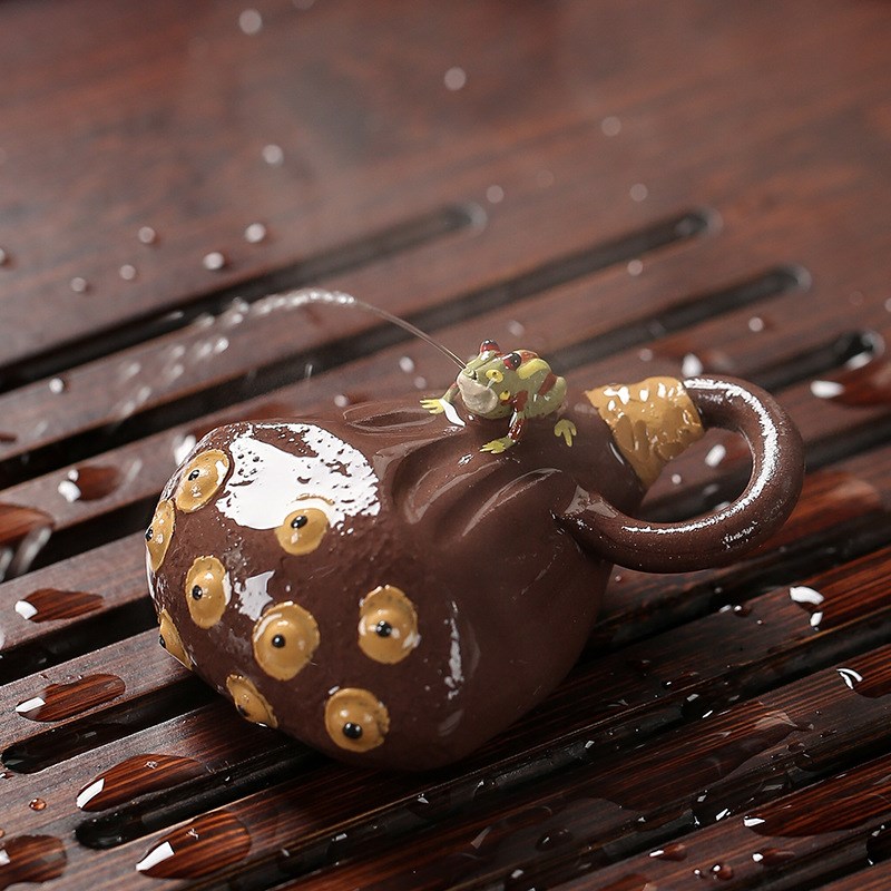 速发PIX实精宇轩紫砂茶宠喷水青蛙手工紫砂茶宠摆件茶品茶玩用艺