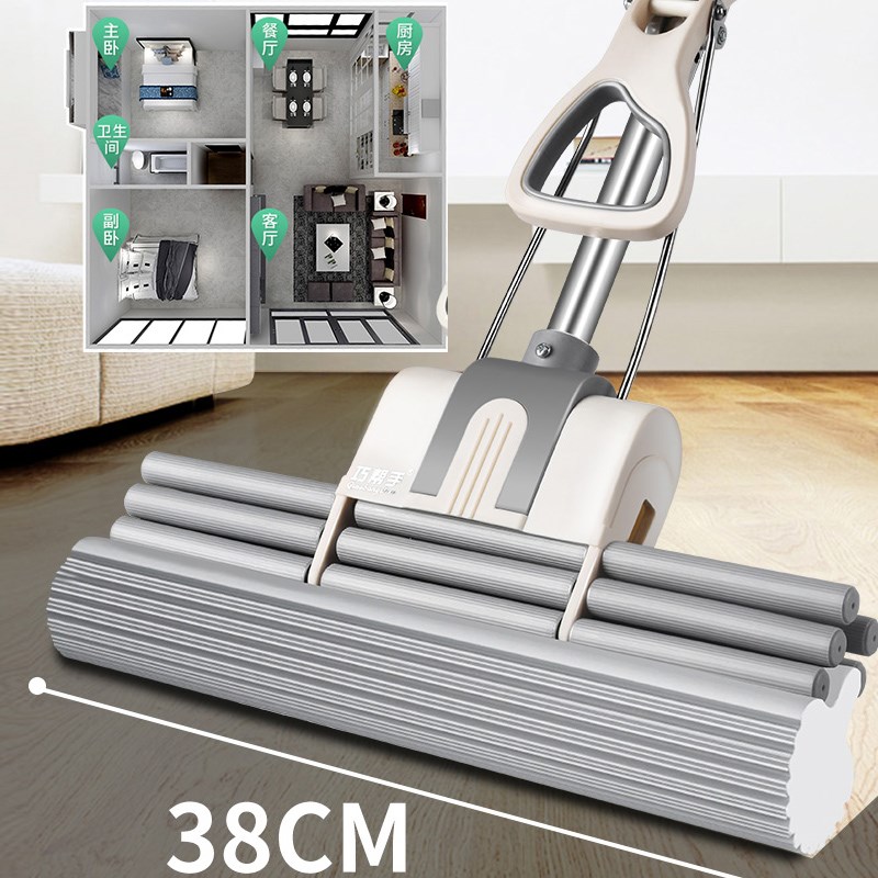 速发4Y海家拖把吸水拖布绵用一换键头大号滚轮挤水胶棉泡沫瓷砖