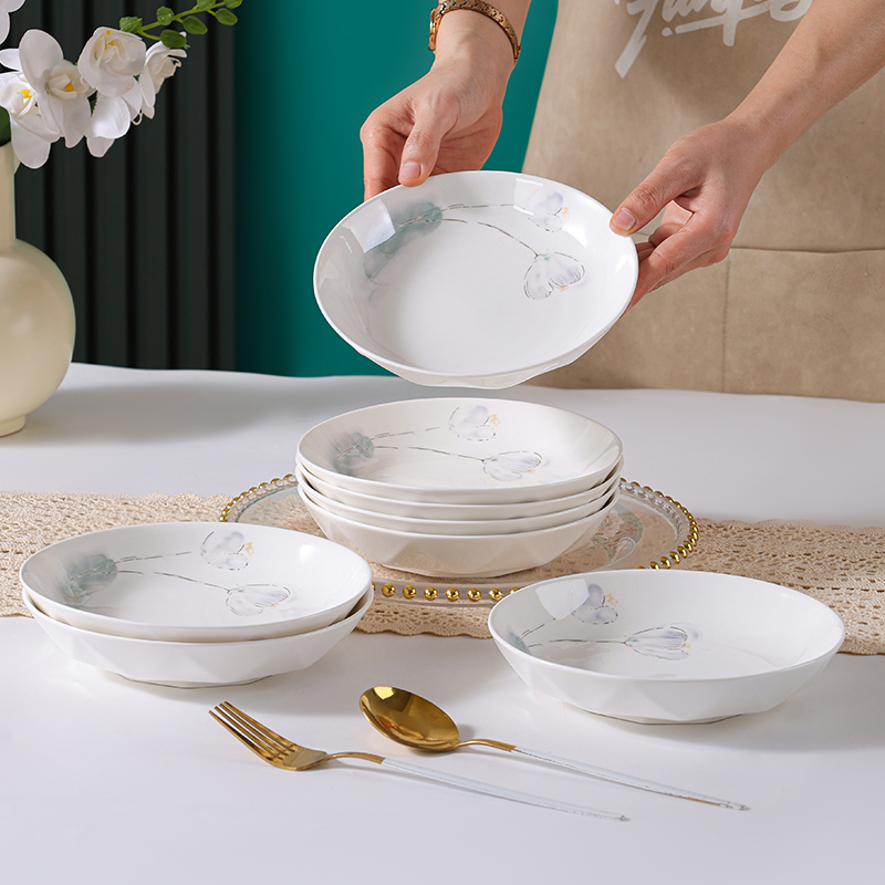 速发中式盘子菜碟餐具碗碟套装家用圆瓷平盘凉菜陶盘调味盘饭盘实