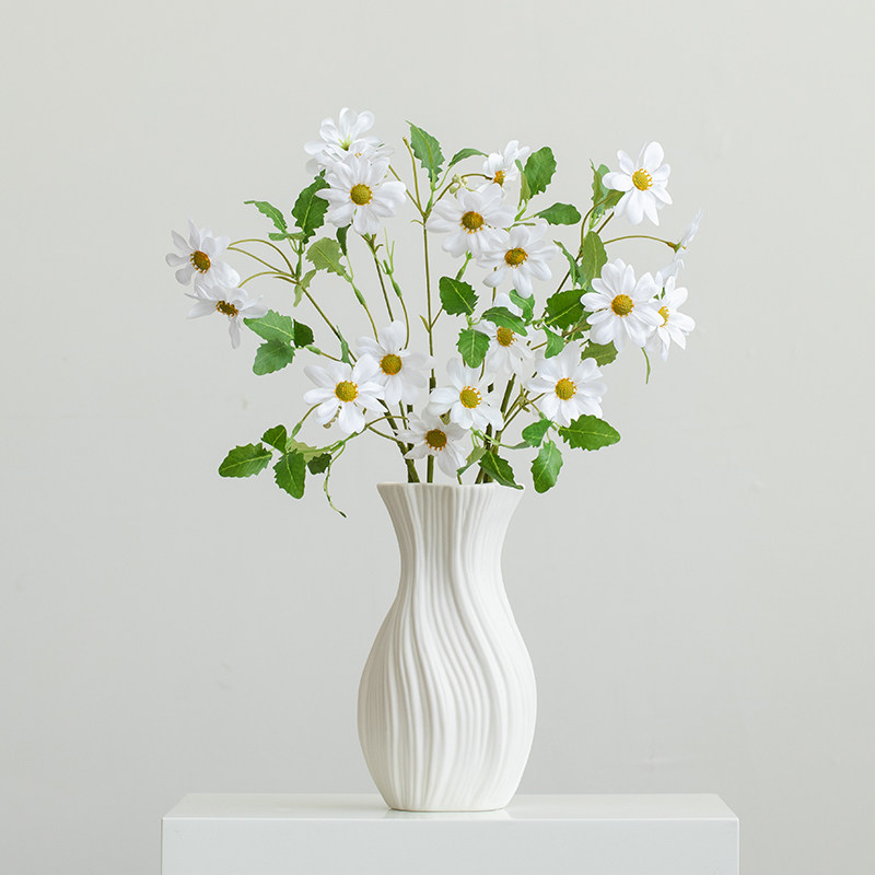 速发白色简陶约瓷装饰干花花瓶客厅玄关餐桌插花摆级轻奢高件