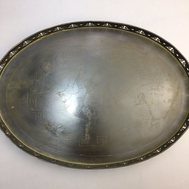 速发仿古铜茶盘子家居工艺品摆收古玩设藏实用铜盘子盘果茶盘