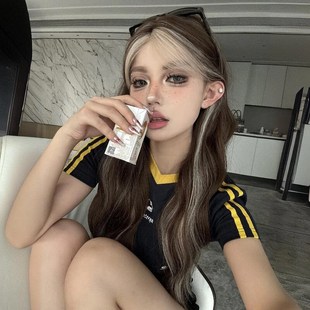 速发kuku公血亚裔美高假发感天薄款 灰金挑染混主夏长卷发全头套