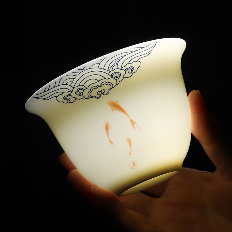 速发轻奢羊脂玉盖碗单个三才茶杯功夫茶具泡茶陶瓷精品