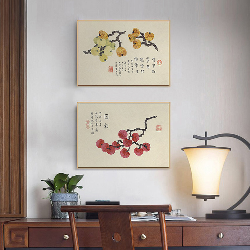 速发新挂式餐厅装饭画瓜果蔬菜饰厅厨房挂画古典字画壁画水果中画
