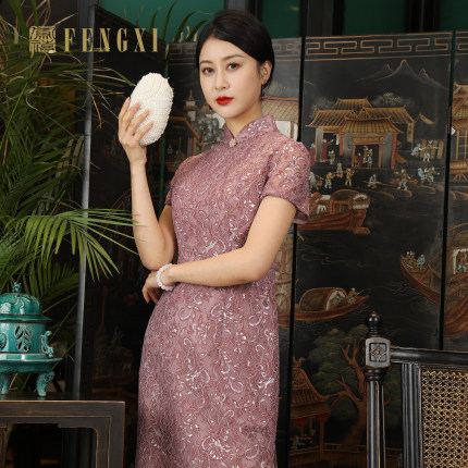 凤禧喜妈妈婚宴中式结婚喜婆婆旗袍新款宴会长款蕾丝改良高贵礼服