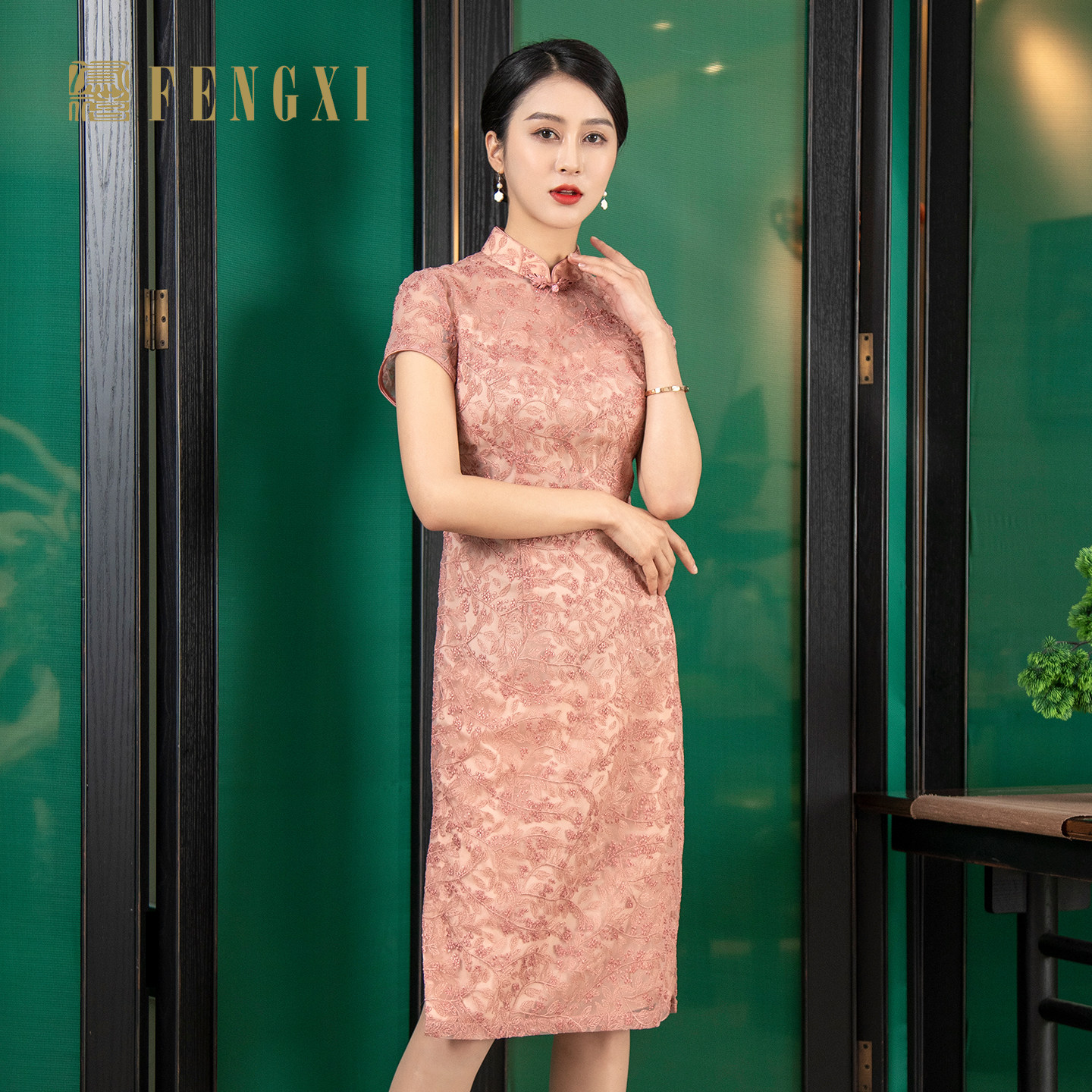 凤禧旗袍蕾丝高端改良婚庆年轻喜妈妈喜婆婆日常两用款原创礼服女