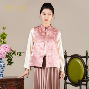 背心马夹国风提花坎肩女 盘扣无袖 凤禧新中式 短棉马甲提花改良唐装