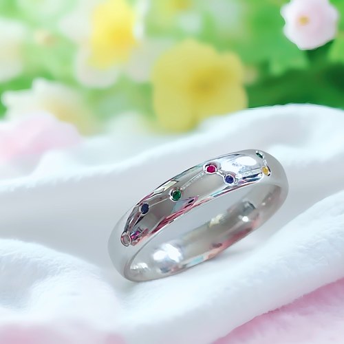 天然宝石钻石足银999戒指手工镶嵌原创北斗七星足银戒指加工定制