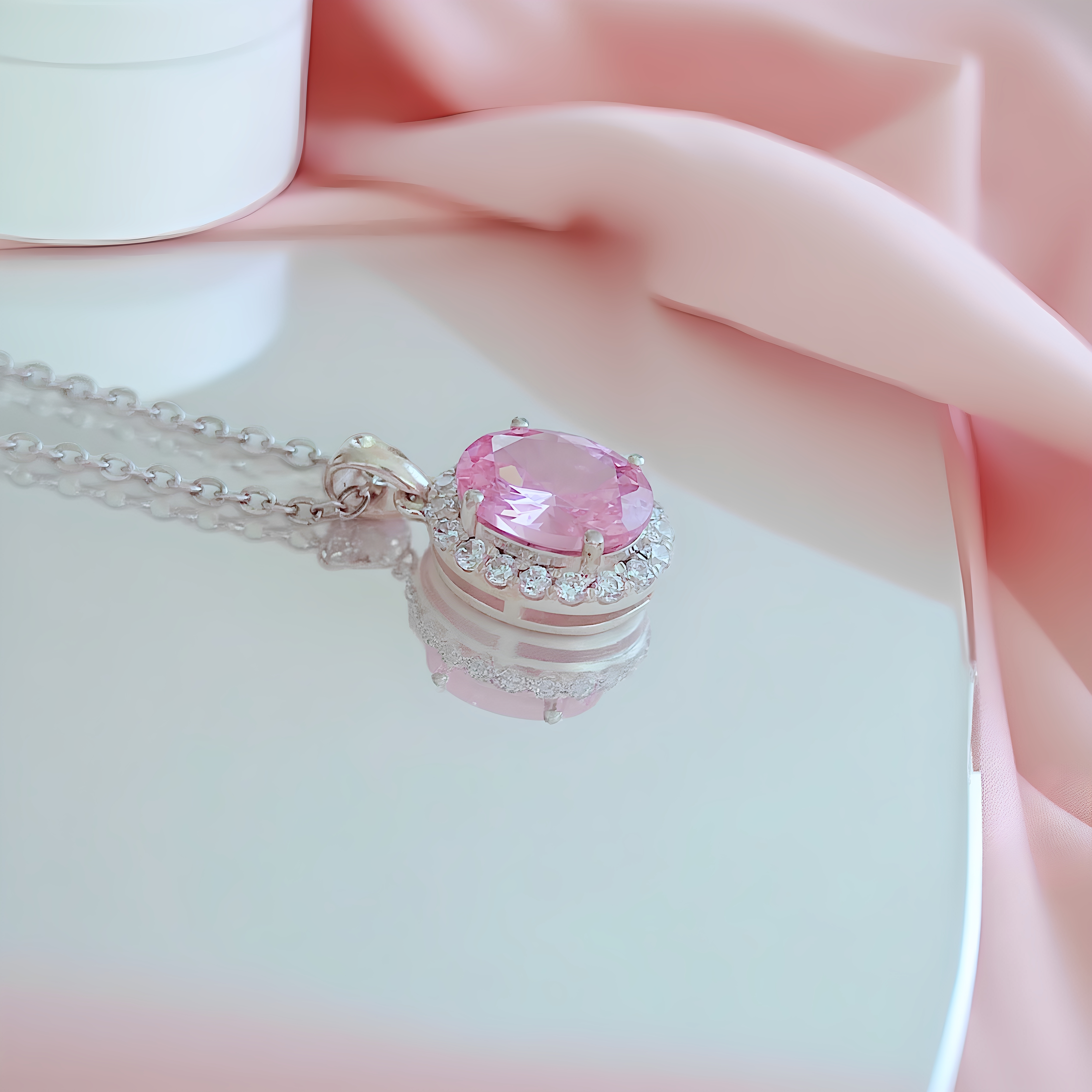 天然粉红宝石钻石18k金镶嵌吊坠