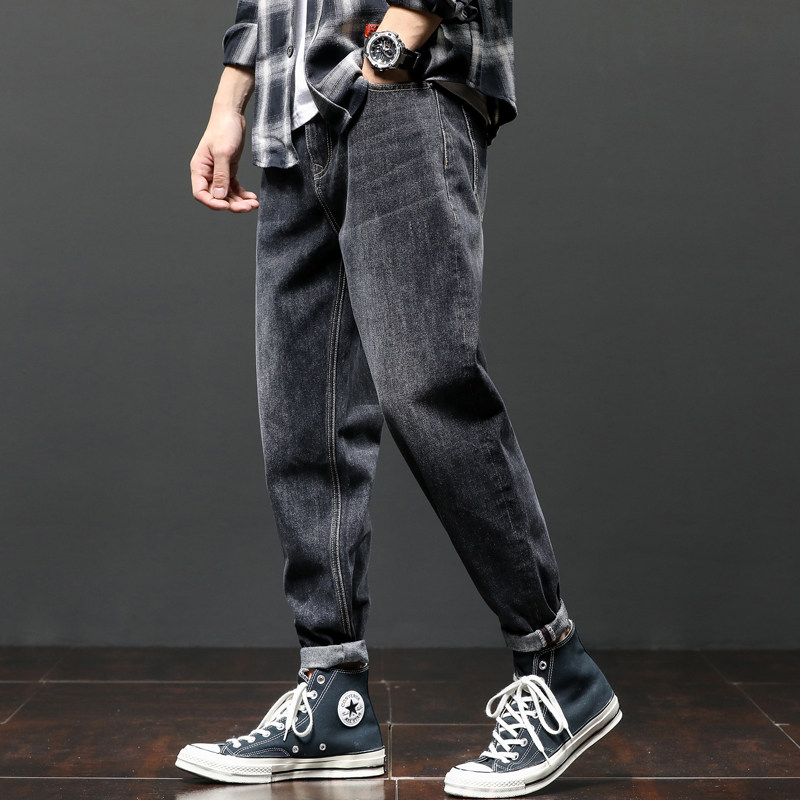秋季潮牌牛仔裤男宽松直筒韩版潮流百搭小脚裤子时尚休闲哈伦长裤