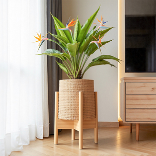 新型靠墙阳台花架子客厅落地式电视柜旁墙角楠竹十字盆栽展示架子