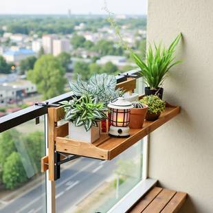 阳台窗户置物架防腐木质花架子栏杆悬挂式可折叠多肉花盆摆放架子