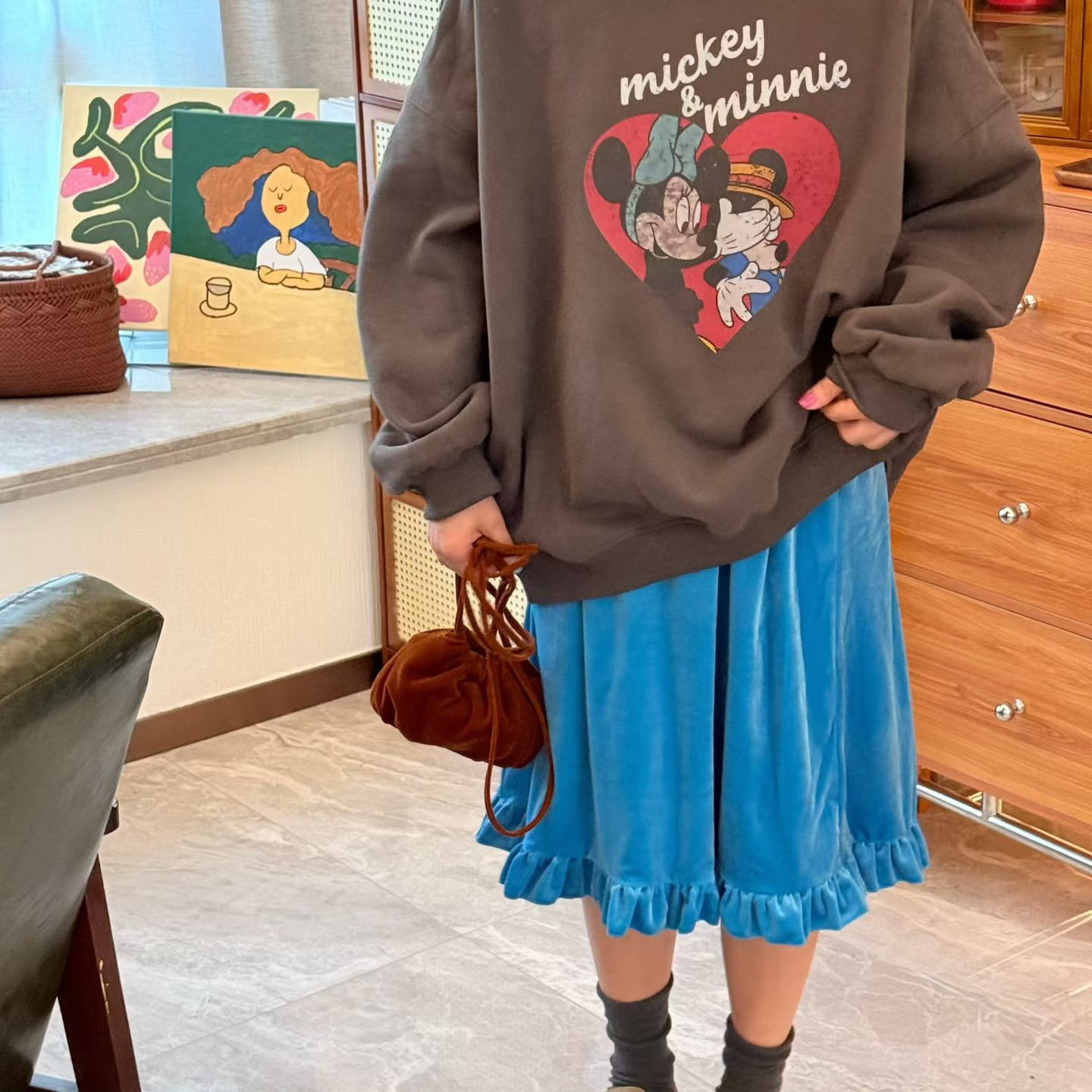 做旧米奇印花大版慵懒卫衣