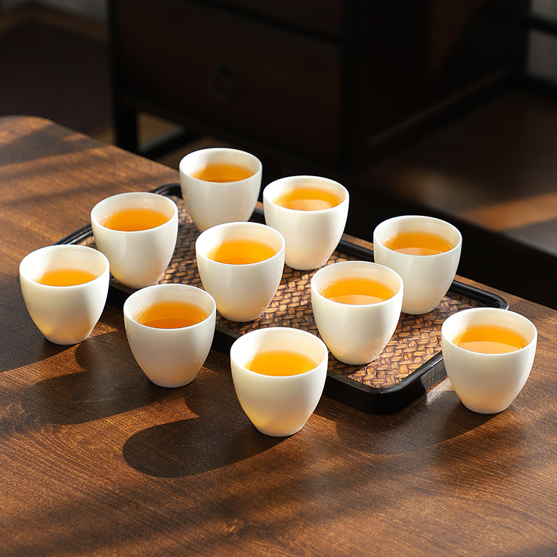 羊脂玉瓷功夫茶杯德化白瓷喝茶小杯子10个陶瓷茶具茶碗品茗杯定制