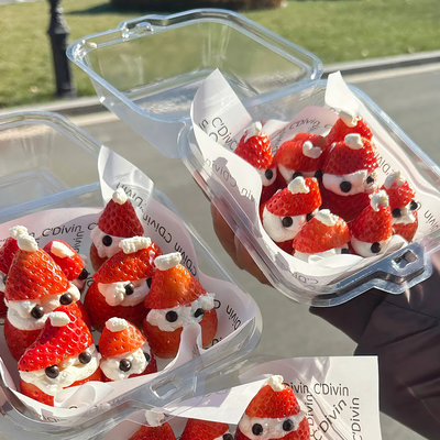 圣诞节草莓雪人蛋糕透明便当盒子