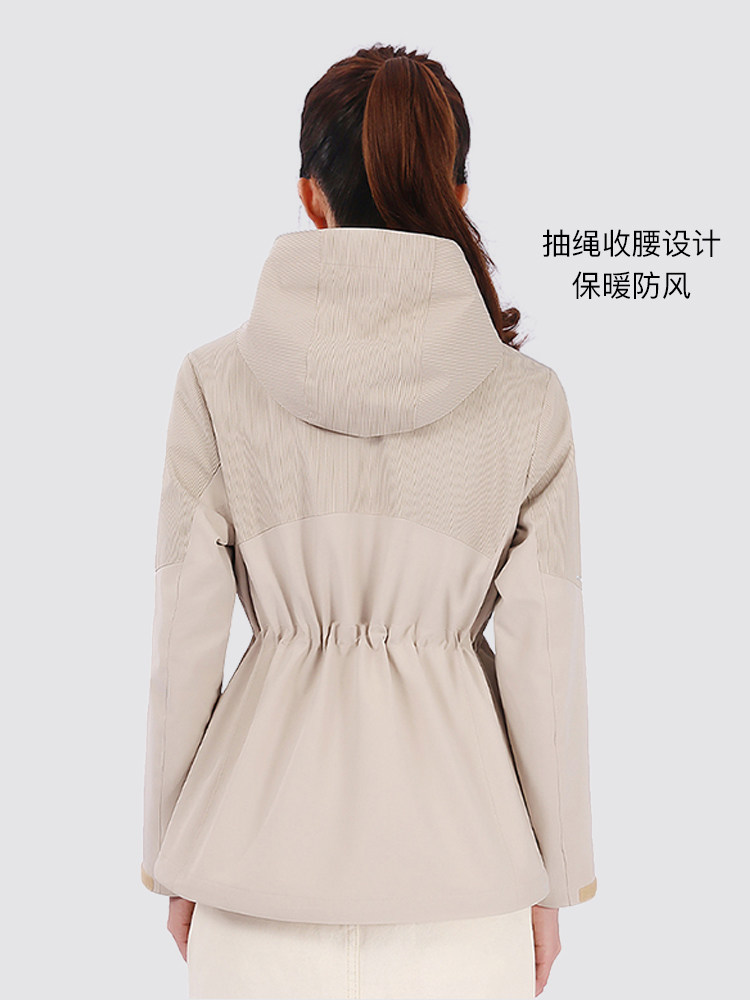 HAITU 야외 스포츠 윈드 브레이커 여성 2024 봄 가을 새로운 DRAWSTRING 허리 방풍 후드 발수 짠 자켓