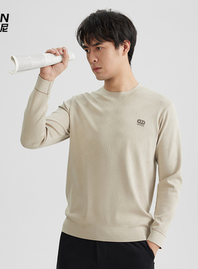 【商场同款】杰尼威尼男士圆领提花卫衣2025春秋新款长袖套头上衣