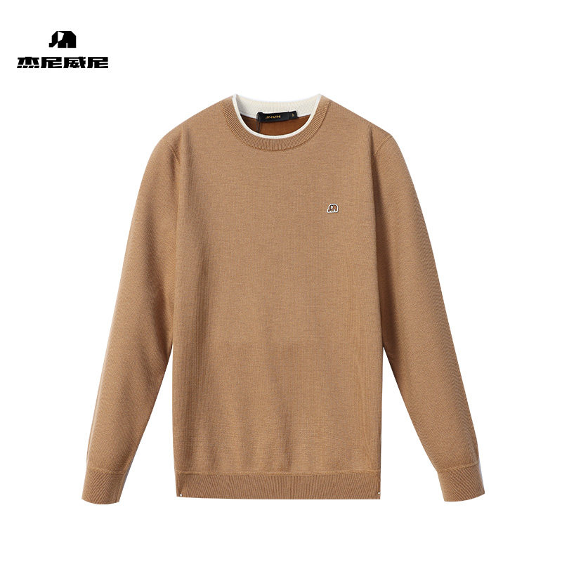 商城同款杰尼威尼含桑蚕丝圆领针织衫男秋冬新款宽松毛衣长袖上衣