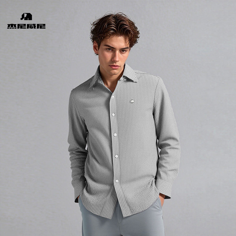 【商场同款】杰尼威尼男士长袖条纹纯棉衬衫2025秋季新款休闲衬衣