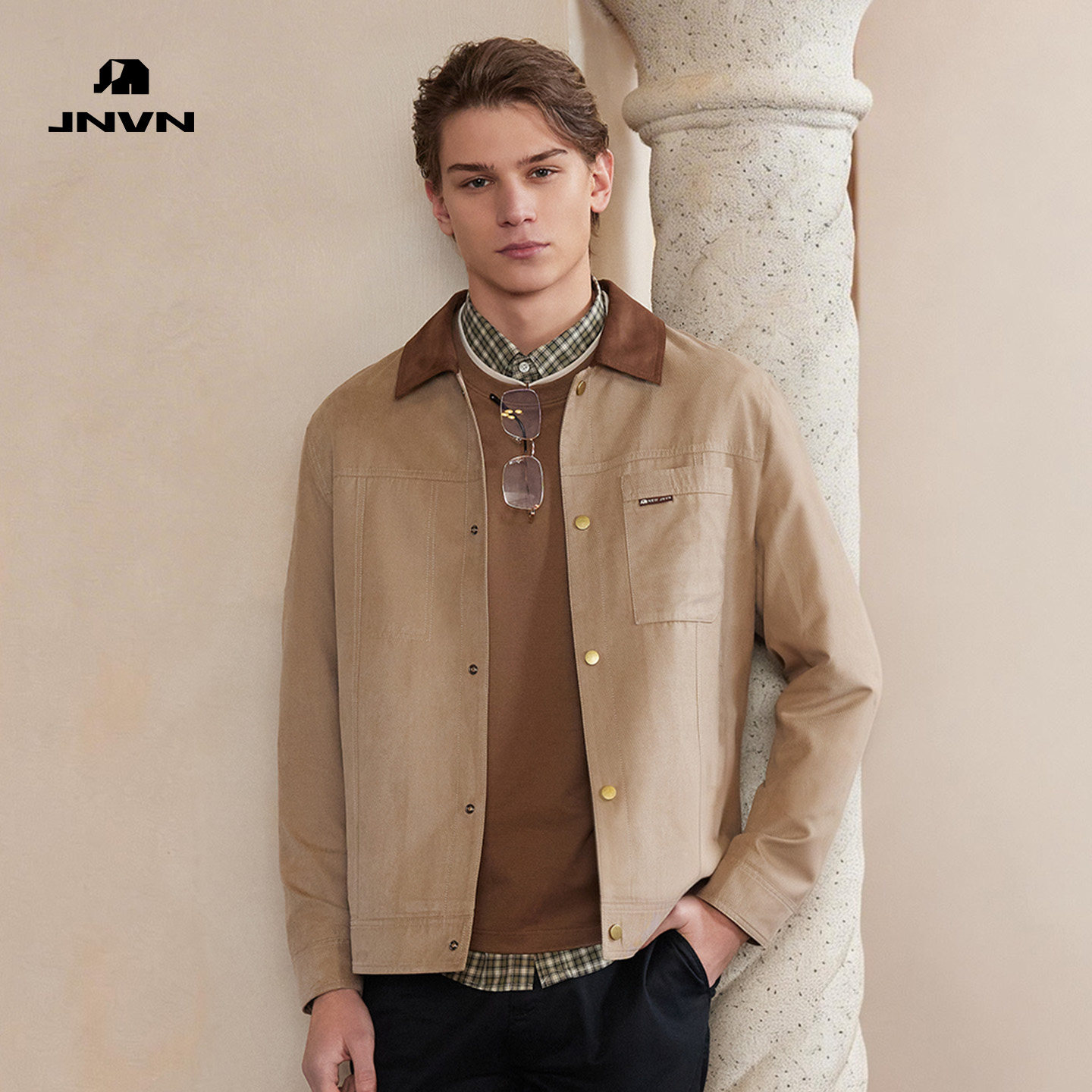 【商场同款】JNVN杰尼威尼男士春季新款2026复古休闲翻领男装夹克